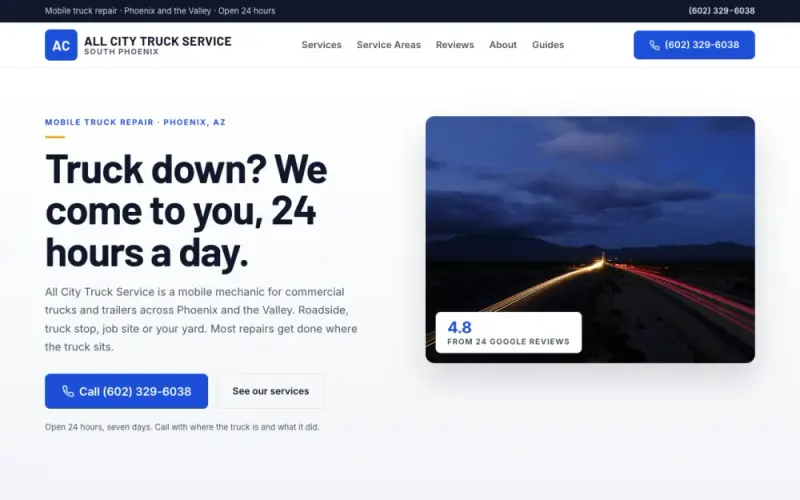 Website we built for a mobile truck repair shop