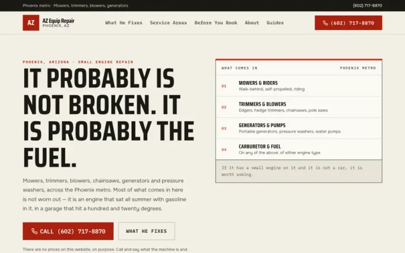 Website we built for a small engine repair shop