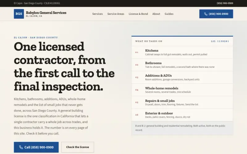 Website we built for a general contractor