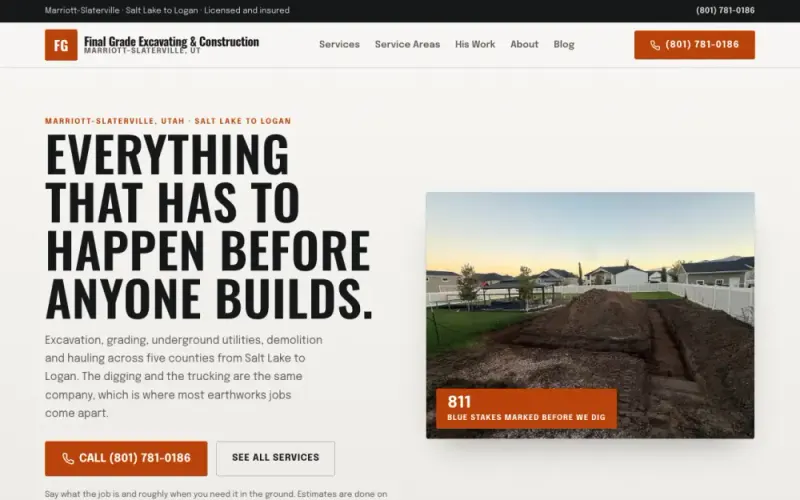 Website we built for an excavating company