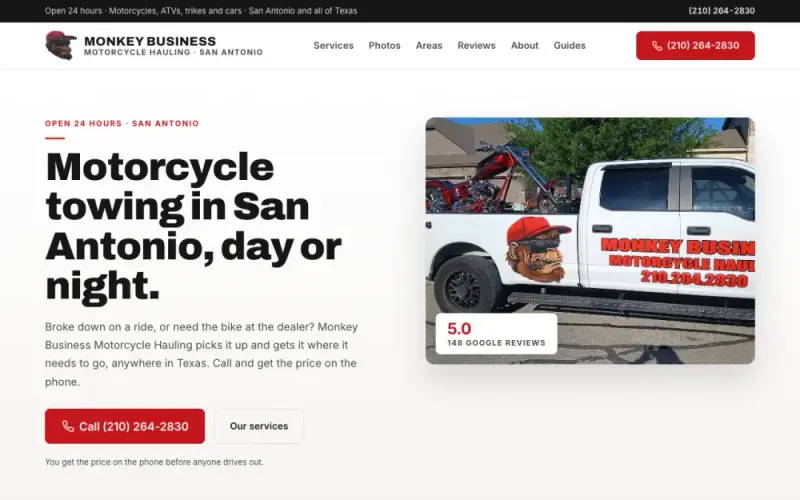 Website we built for a motorcycle towing company